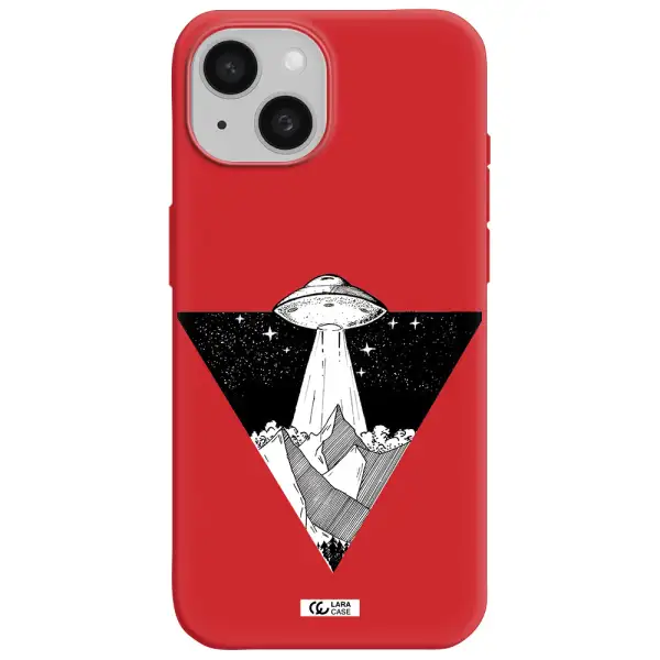 A Triangle With A Ufo In The Sky Apple Iphone 15 Silicone Imperial Red Case
