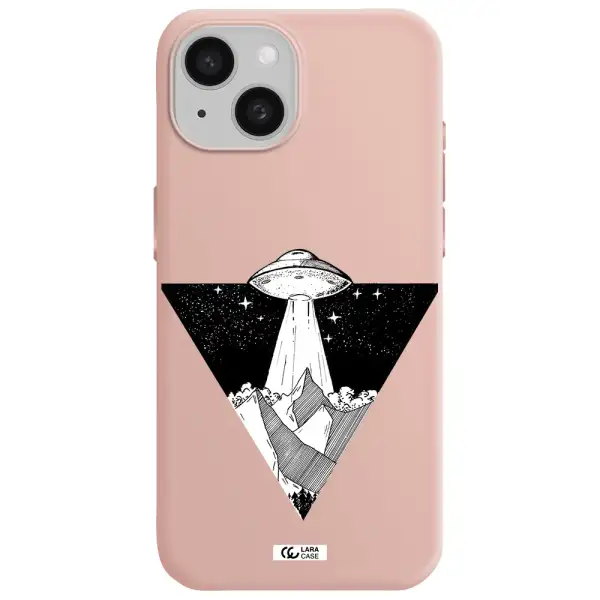 A Triangle With A Ufo In The Sky Apple Iphone 15 Silicone Pastel Pink Case