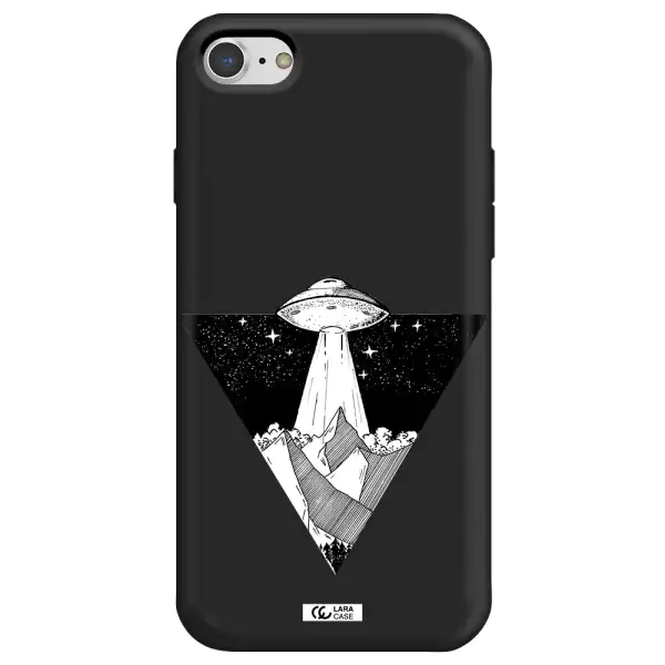 a triangle with a ufo in the sky Apple iPhone 7 Silicone black Case