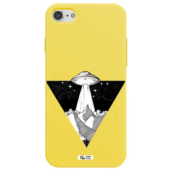 a triangle with a ufo in the sky Apple iPhone 7 Silicone canary yellow Case