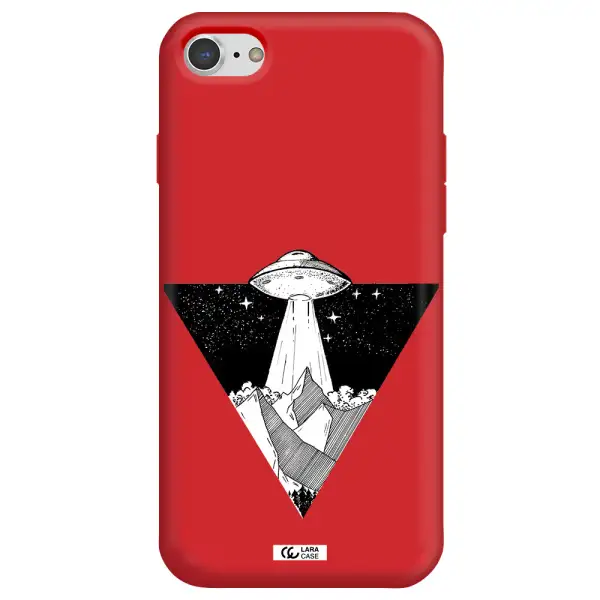 a triangle with a ufo in the sky Apple iPhone 7 Silicone Imperial Red Case