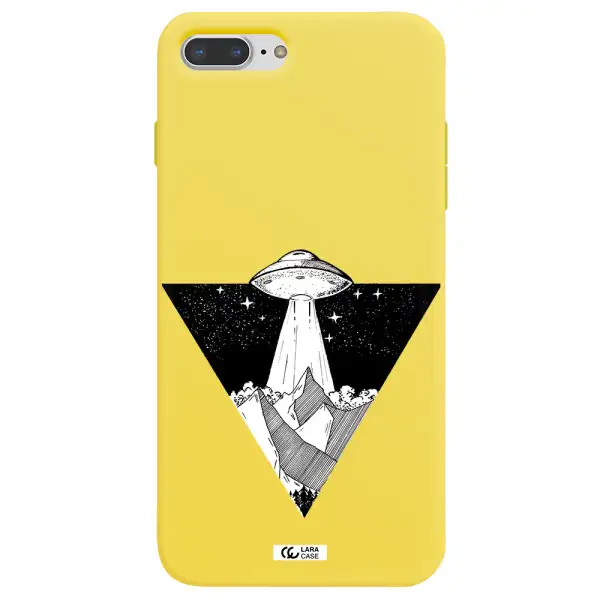 a triangle with a ufo in the sky Apple iPhone 8 plus Silicone canary yellow Case