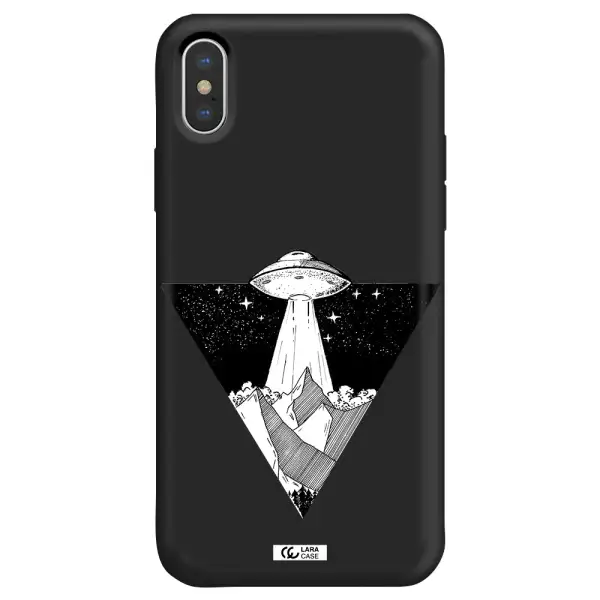 a triangle with a ufo in the sky Apple iPhone X Silicone black Case