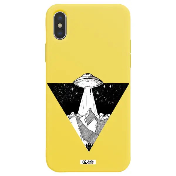a triangle with a ufo in the sky Apple iPhone X Silicone canary yellow Case