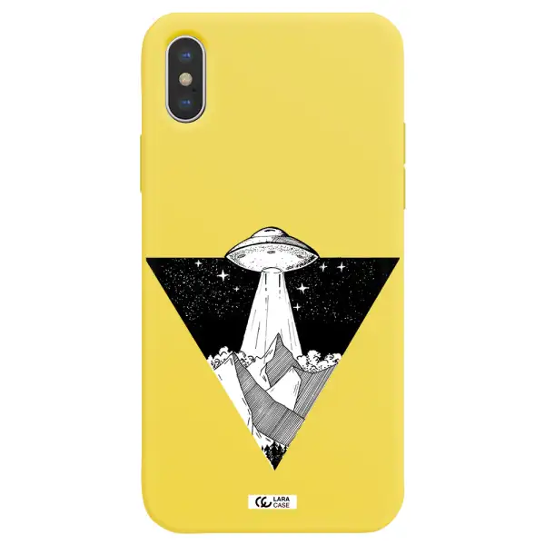 a triangle with a ufo in the sky Apple iPhone XS Silicone canary yellow Case