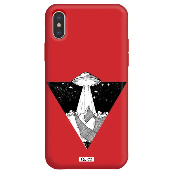 a triangle with a ufo in the sky Apple iPhone XS Silicone Imperial Red Case