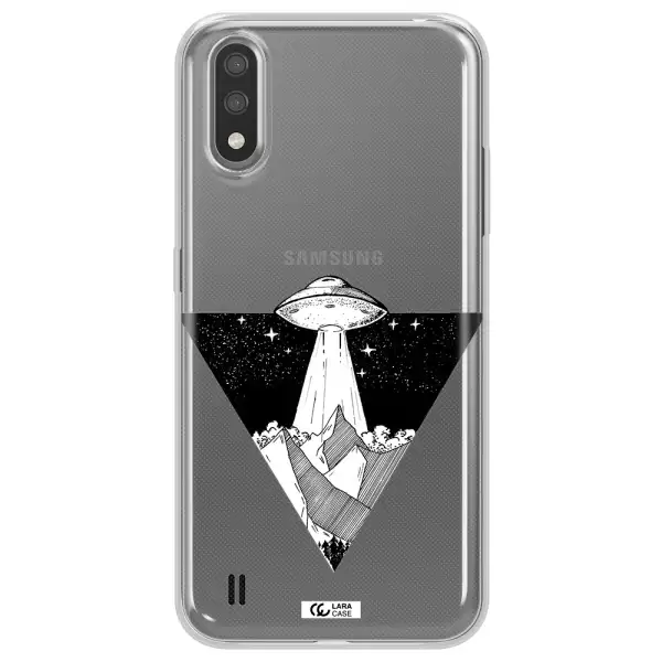 a triangle with a ufo in the sky Samsung A01 Clear TPU Case