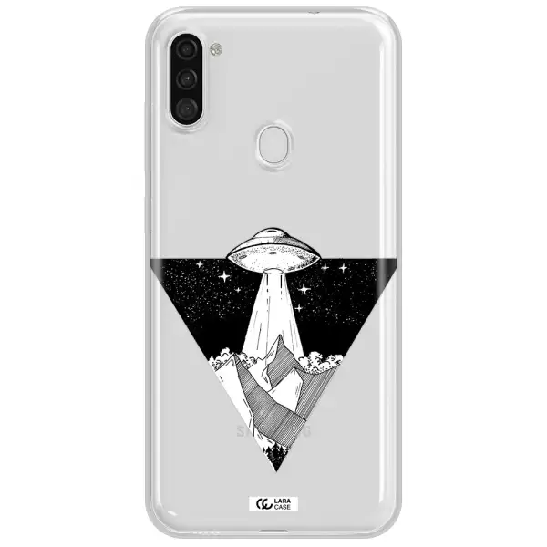 a triangle with a ufo in the sky Samsung A11 Clear TPU Case