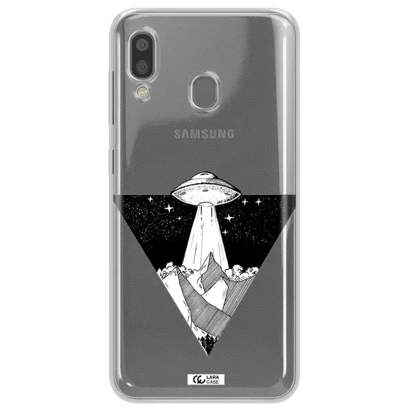 a triangle with a ufo in the sky Samsung A20 Clear TPU Case