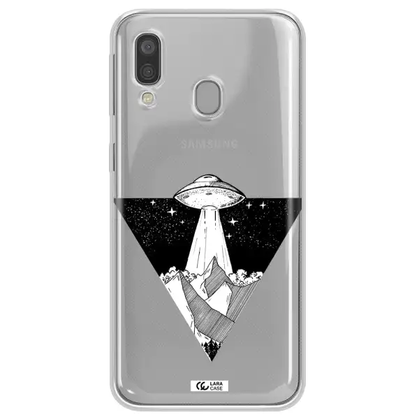 a triangle with a ufo in the sky Samsung A40 Clear TPU Case