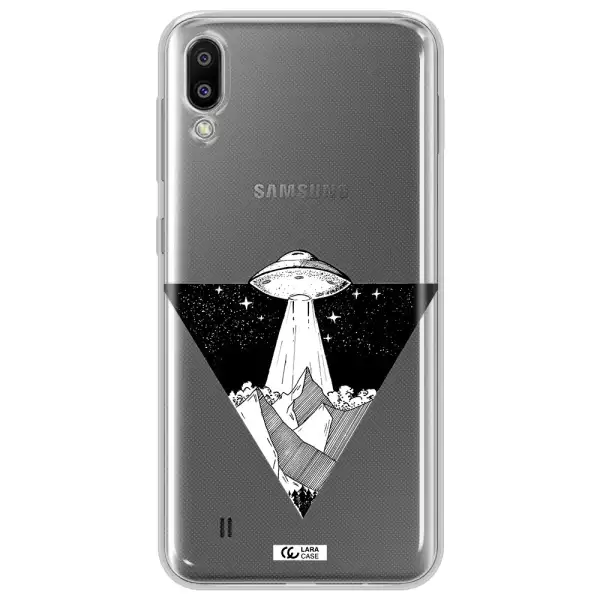 a triangle with a ufo in the sky Samsung M10 Clear TPU Case