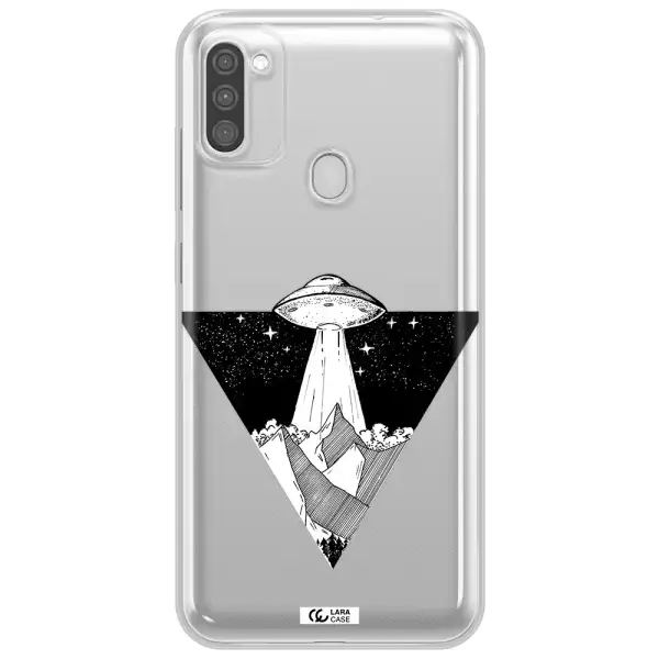 a triangle with a ufo in the sky Samsung M11 Clear TPU Case