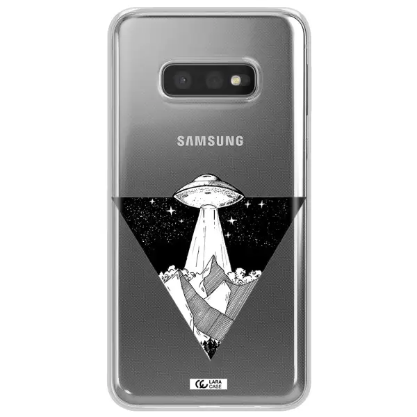 a triangle with a ufo in the sky Samsung S10e Clear TPU Case