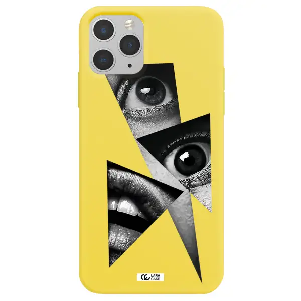 a close-up of a woman's eyes and lips Apple iPhone 11 pro Silicone canary yellow Case