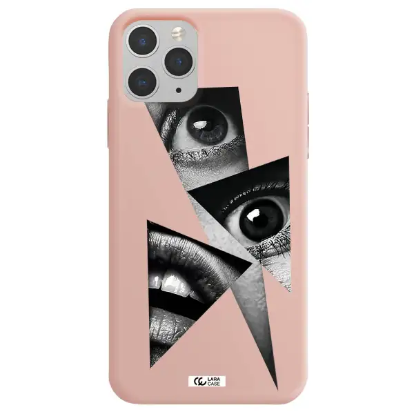 a close-up of a woman's eyes and lips Apple iPhone 11 pro Silicone pastel pink Case