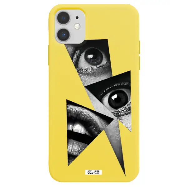a close-up of a woman's eyes and lips Apple iPhone 11 Silicone canary yellow Case