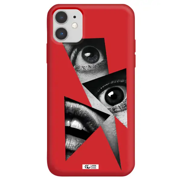 a close-up of a woman's eyes and lips Apple iPhone 11 Silicone Imperial Red Case