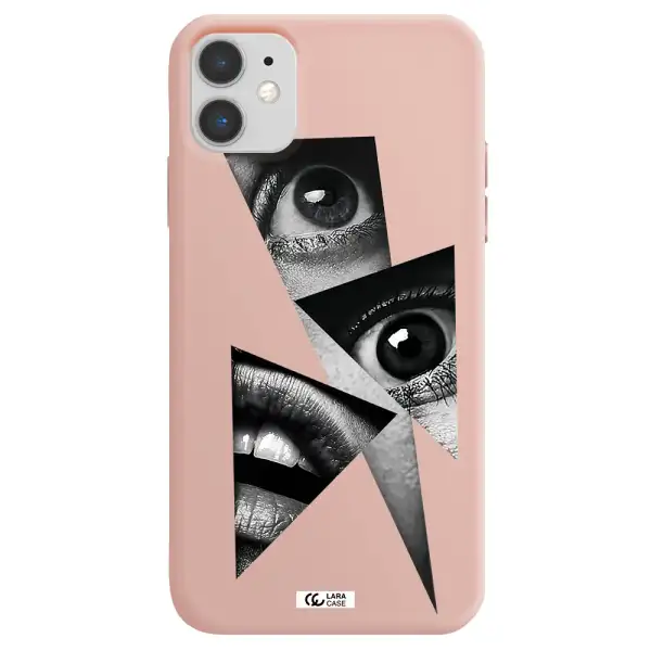 a close-up of a woman's eyes and lips Apple iPhone 11 Silicone pastel pink Case