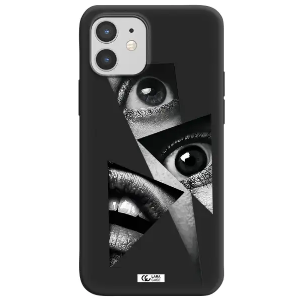 a close-up of a woman's eyes and lips Apple iPhone 12 mini Silicone black Case