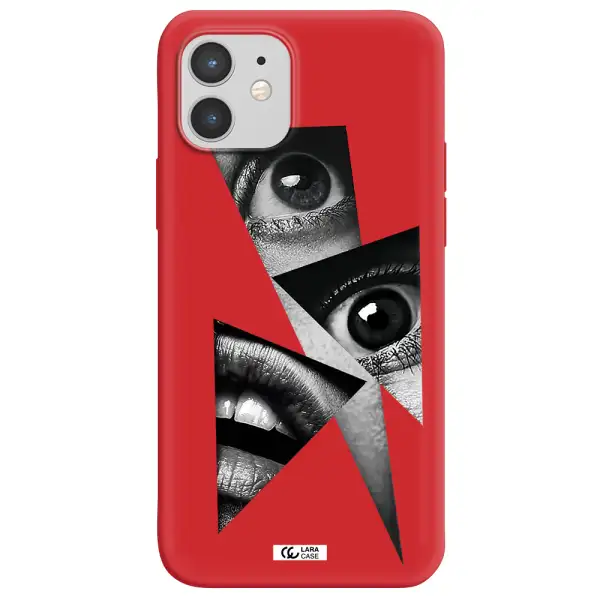 a close-up of a woman's eyes and lips Apple iPhone 12 mini Silicone Imperial Red Case