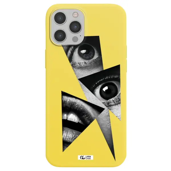 a close-up of a woman's eyes and lips Apple iPhone 12 pro max Silicone canary yellow Case