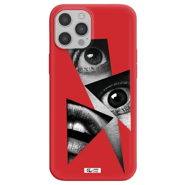 a close-up of a woman's eyes and lips Apple iPhone 12 pro max Silicone Imperial Red Case