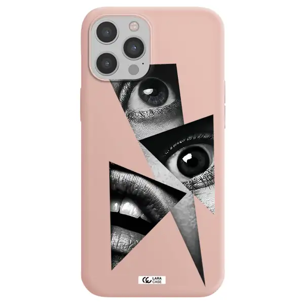 a close-up of a woman's eyes and lips Apple iPhone 12 pro max Silicone pastel pink Case