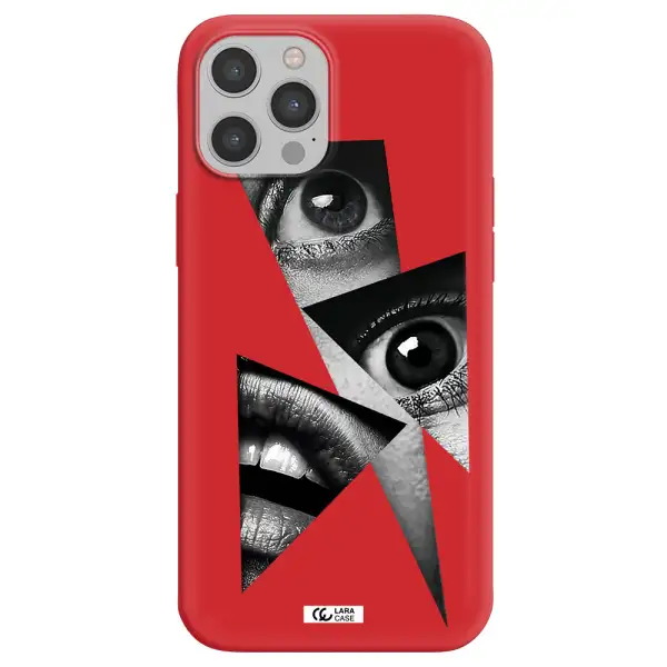 a close-up of a woman's eyes and lips Apple iPhone 12 pro Silicone Imperial Red Case
