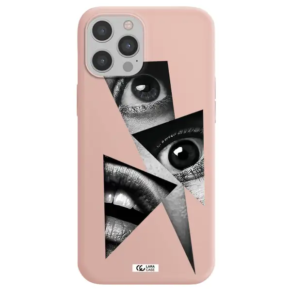 a close-up of a woman's eyes and lips Apple iPhone 12 pro Silicone pastel pink Case