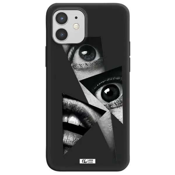 a close-up of a woman's eyes and lips Apple iPhone 12 Silicone black Case