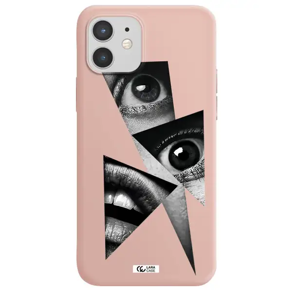 a close-up of a woman's eyes and lips Apple iPhone 12 Silicone pastel pink Case