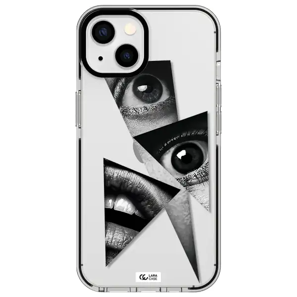 a close-up of a woman's eyes and lips Apple iPhone 13 impact black border Case