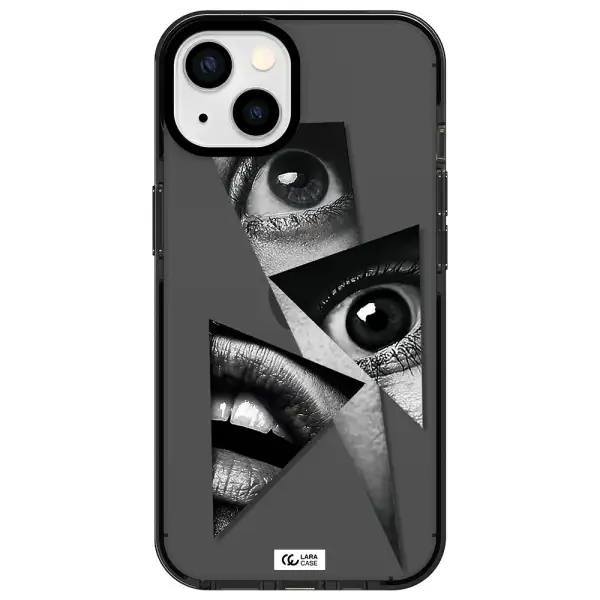 a close-up of a woman's eyes and lips Apple iPhone 13 impact Smoke Black Case