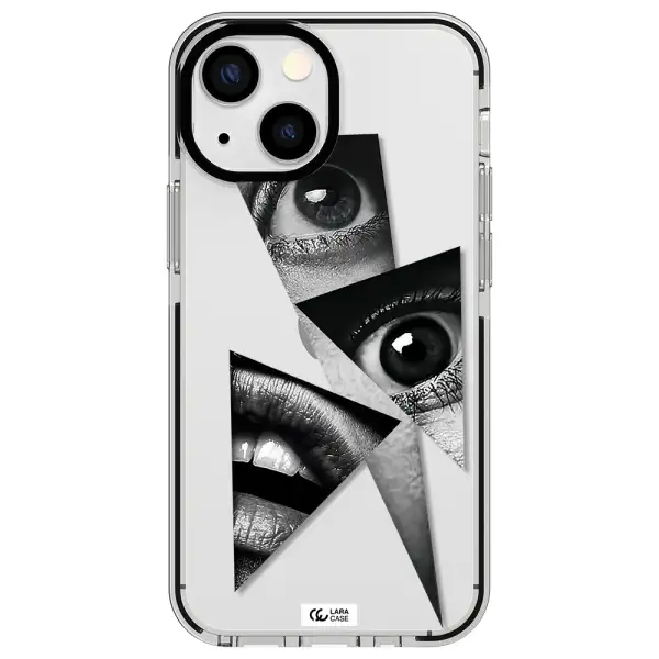 a close-up of a woman's eyes and lips Apple iPhone 13 mini impact black border Case
