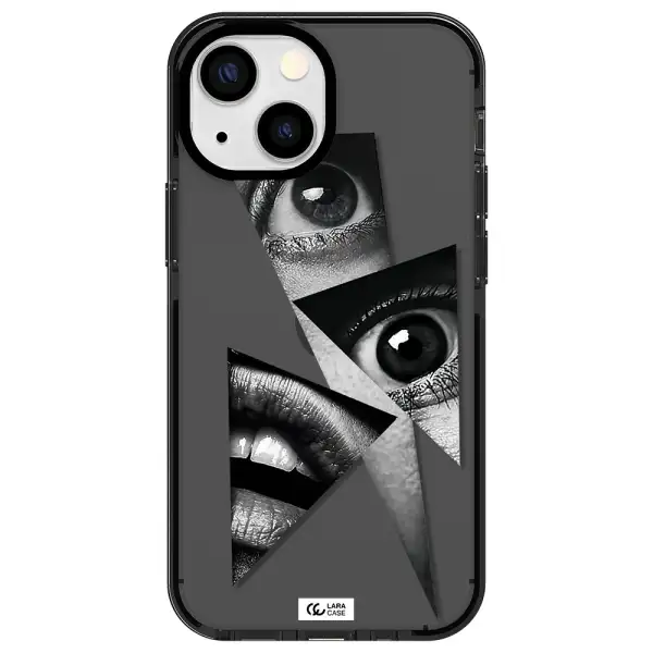 a close-up of a woman's eyes and lips Apple iPhone 13 mini impact Smoke Black Case