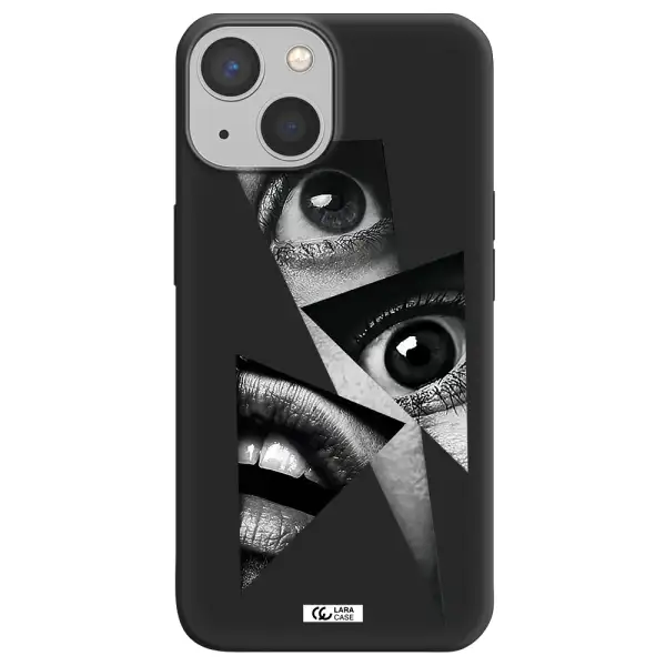 a close-up of a woman's eyes and lips Apple iPhone 13 mini Silicone black Case