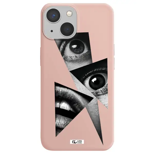 a close-up of a woman's eyes and lips Apple iPhone 13 mini Silicone pastel pink Case