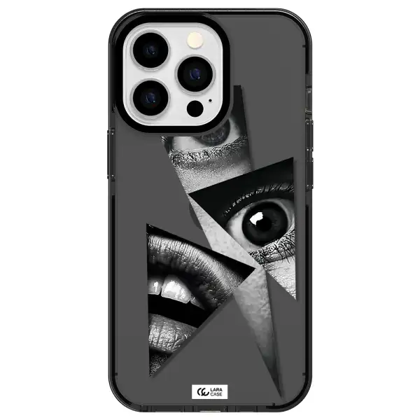 a close-up of a woman's eyes and lips Apple iPhone 13 Pro impact Smoke Black Case