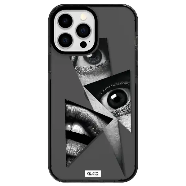 a close-up of a woman's eyes and lips Apple iPhone 13 Pro Max impact Smoke Black Case