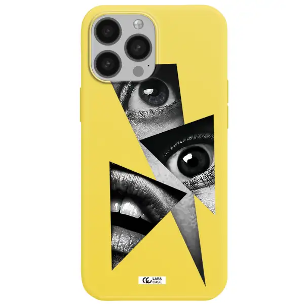 a close-up of a woman's eyes and lips Apple iPhone 13 Pro Max Silicone canary yellow Case