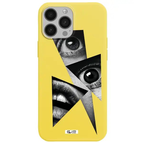 a close-up of a woman's eyes and lips Apple iPhone 13 Pro Silicone canary yellow Case