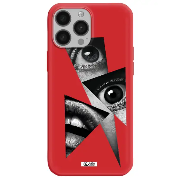 a close-up of a woman's eyes and lips Apple iPhone 13 Pro Silicone Imperial Red Case