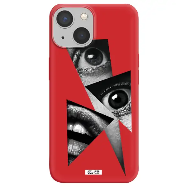 a close-up of a woman's eyes and lips Apple iPhone 13 Silicone Imperial Red Case