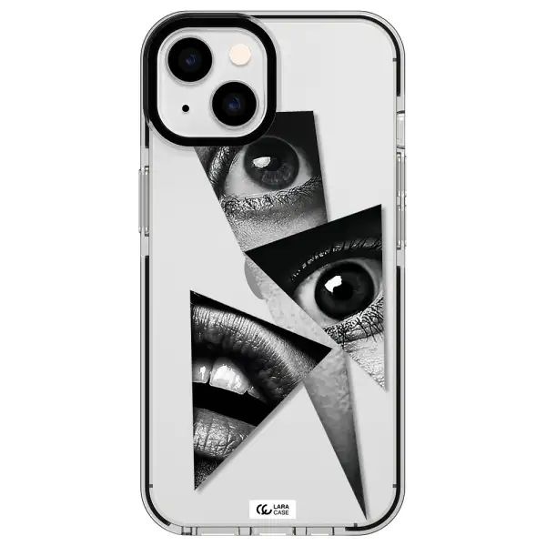a close-up of a woman's eyes and lips Apple iPhone 14 impact black border Case