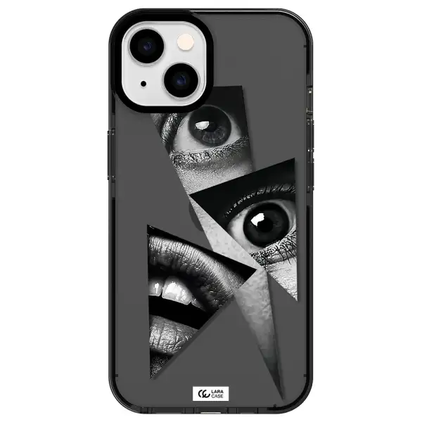 a close-up of a woman's eyes and lips Apple iPhone 14 impact Smoke Black Case