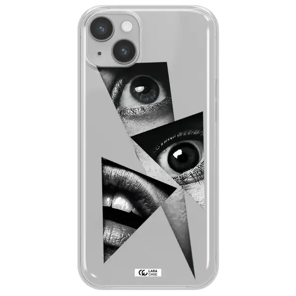 a close-up of a woman's eyes and lips Apple iPhone 14 plus Clear TPU Case