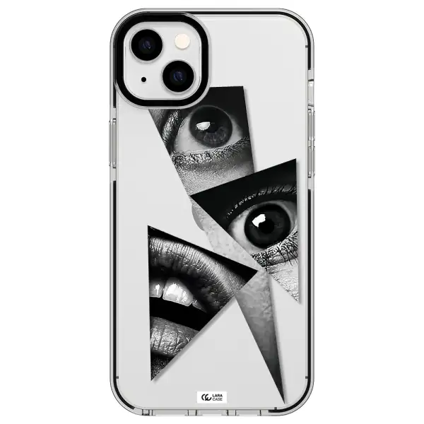 a close-up of a woman's eyes and lips Apple iPhone 14 plus impact black border Case