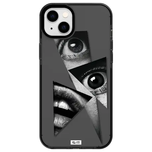 a close-up of a woman's eyes and lips Apple iPhone 14 plus impact Smoke Black Case