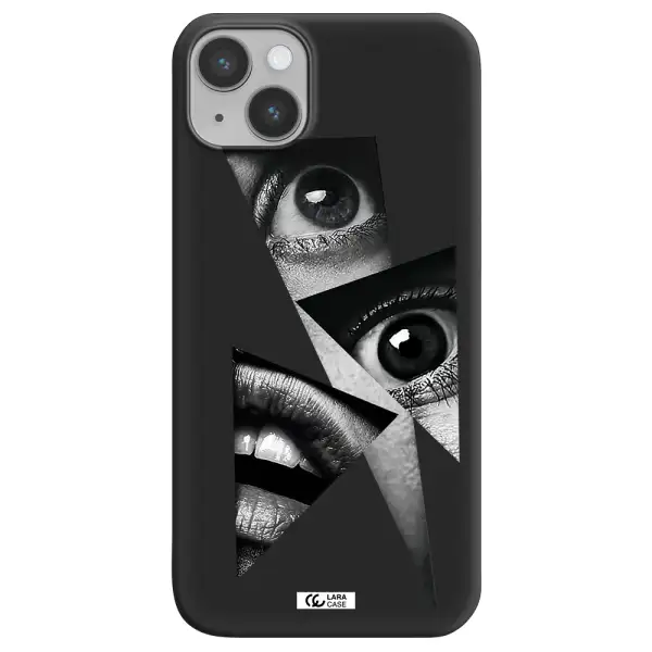 a close-up of a woman's eyes and lips Apple iPhone 14 plus Silicone black Case