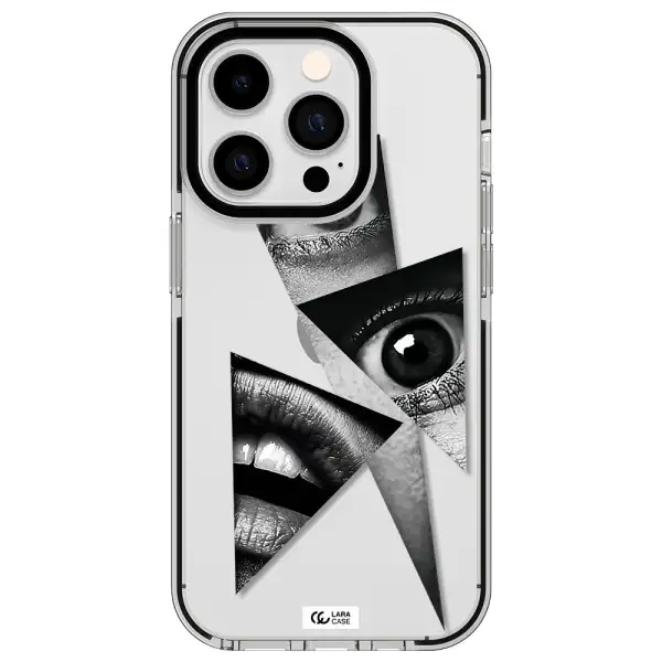 a close-up of a woman's eyes and lips Apple iPhone 14 pro impact black border Case